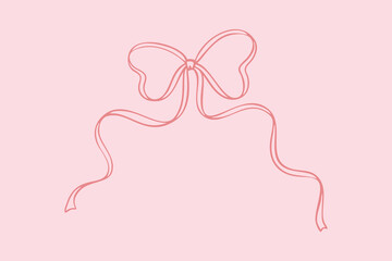 Hand drawn doodle ribbon bow. Cute line art vector vintage illustration. Trendy design element in coquette minimalist style for wedding, Valentines day, birthday party. Present and gift box decoration