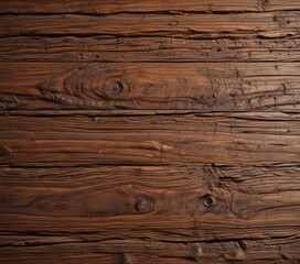 Naklejka premium Close-up, rustic wood grain; deep grooves, knots, rich brown tones, photography, wooden