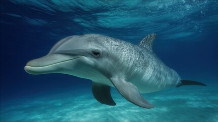 Fototapeta premium Dolphin Swimming in Clear Blue Ocean Water