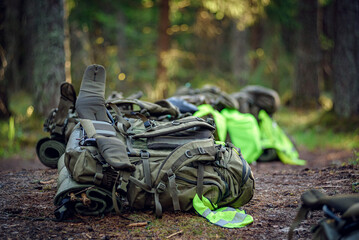 Military backpack on the ground