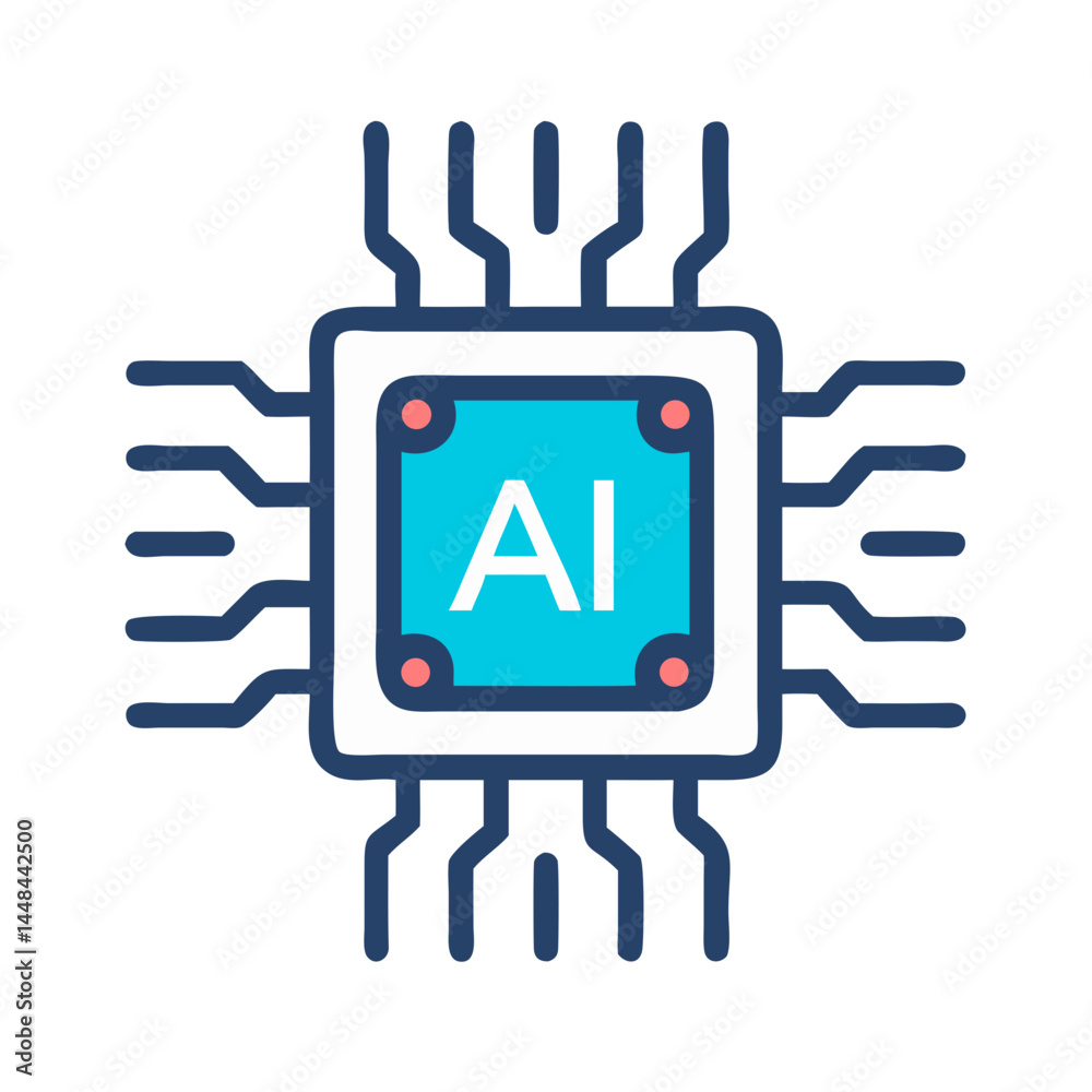 Poster AI Chip Core Inside Microprocessor Icon Representing Advanced Computing and Intelligent Processing