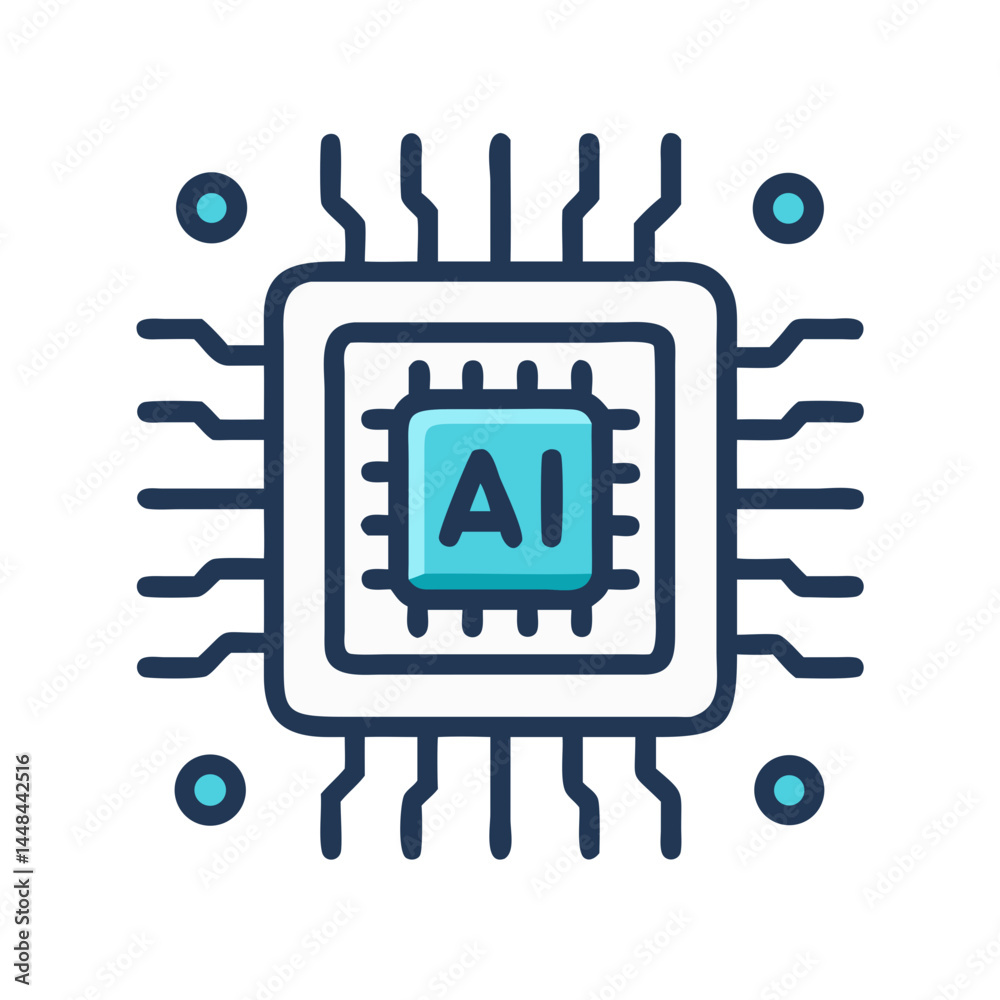 Poster AI Chip Core Inside Microprocessor Icon Representing Advanced Computing and Intelligent Processing