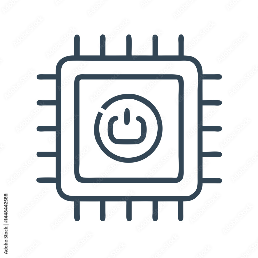 Poster AI Chip with Power Symbol Icon Representing Embedded Intelligence and Energy Efficiency