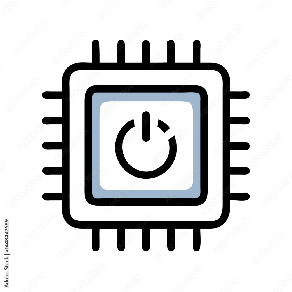 Poster AI Chip with Power Symbol Icon Representing Embedded Intelligence and Energy Efficiency