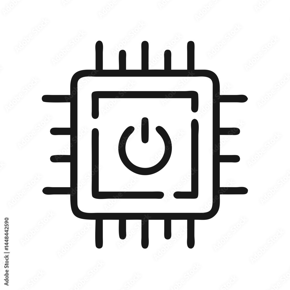Fototapete AI Chip with Power Symbol Icon Representing Embedded Intelligence and Energy Efficiency