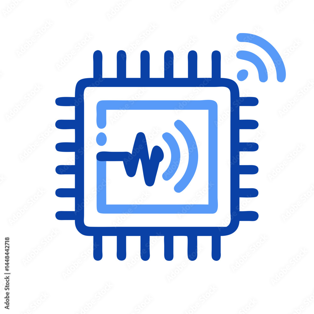 Poster AI Sensor Module with Signal Waves Icon Representing Smart Detection and Communication