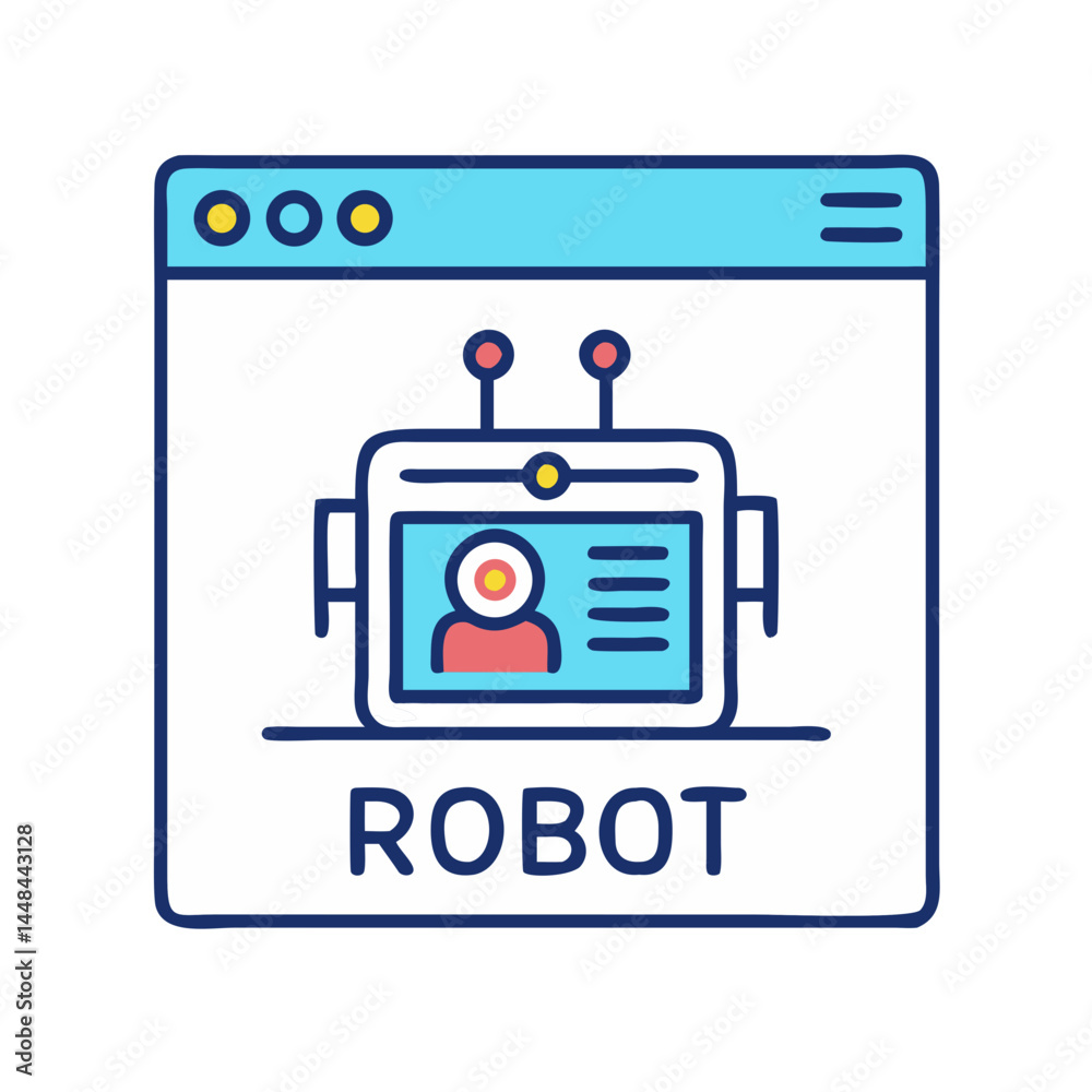 Poster Browser Window with Robot Icon Representing Web Automation and AI Interaction