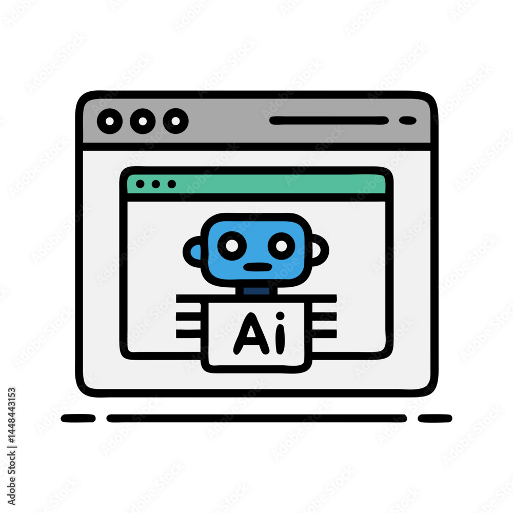 Poster Browser Window with Robot Icon Representing Web Automation and AI Interaction
