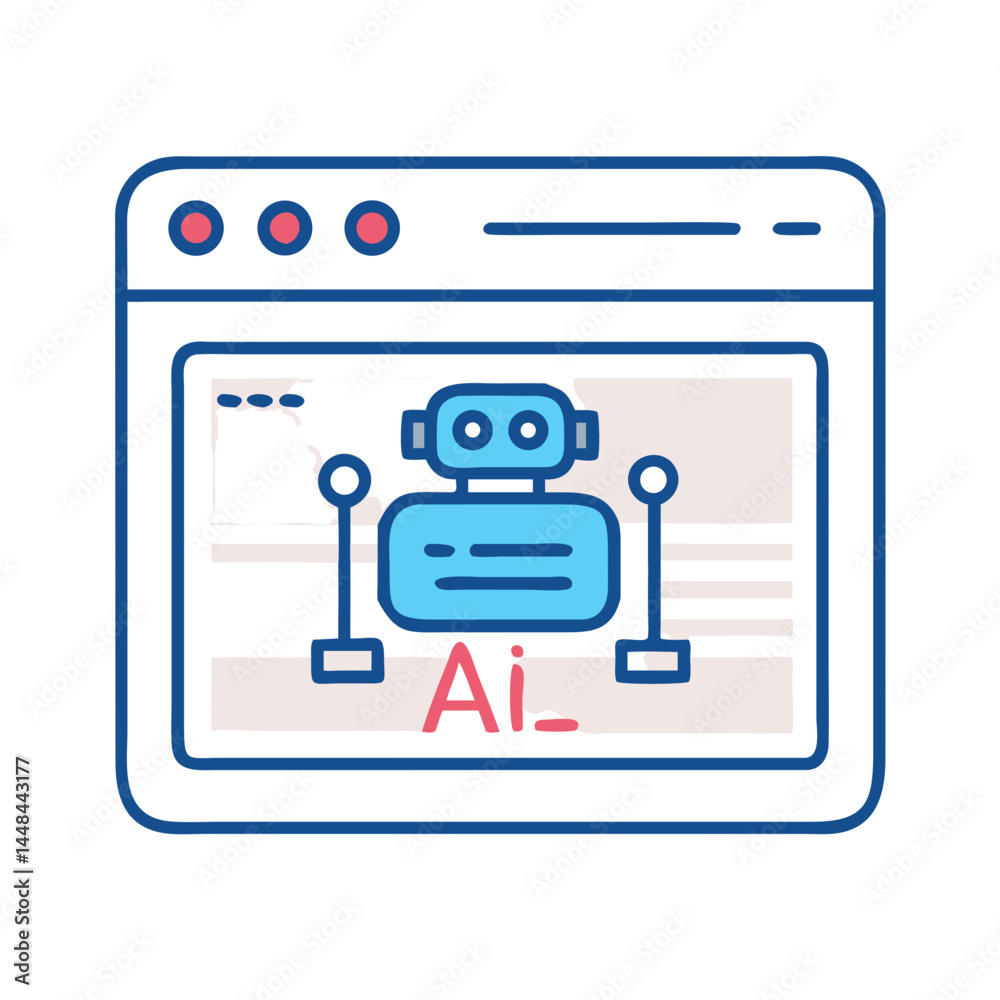 Aufkleber Browser Window with Robot Icon Representing Web Automation and AI Interaction