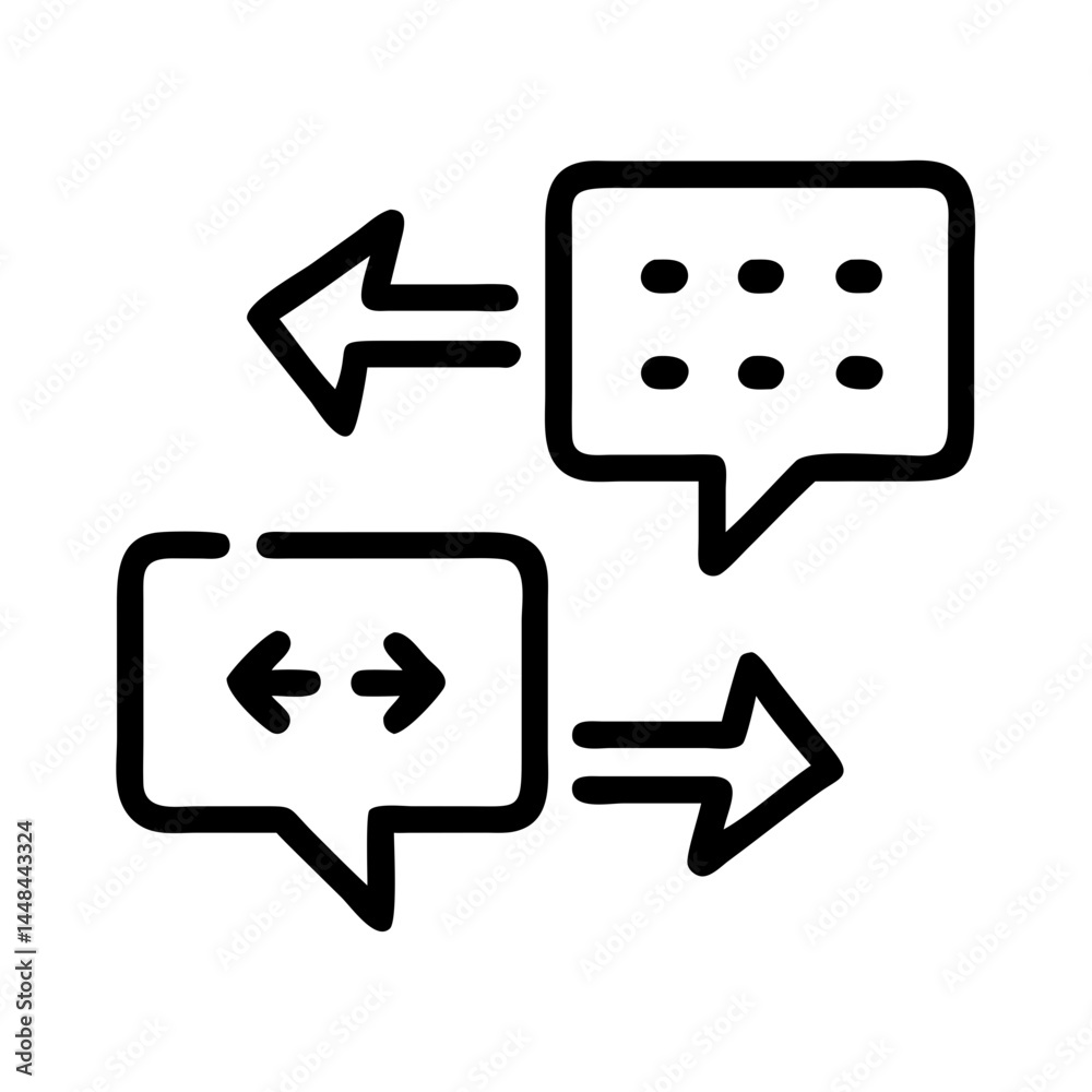 Aufkleber chat bubbles with arrows icon representing strategic communication and information flow