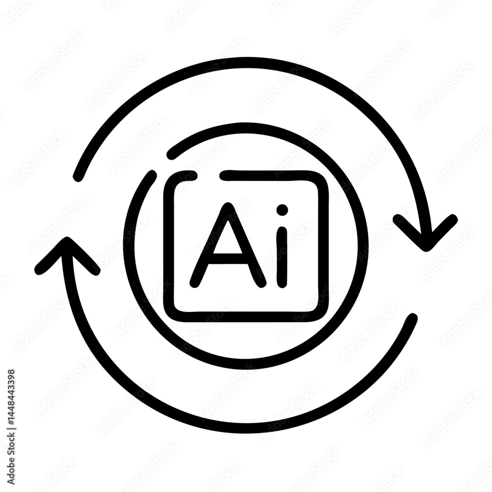 Poster Circular AI Label within Diagram Icon Representing AI System Architecture and Data Flow