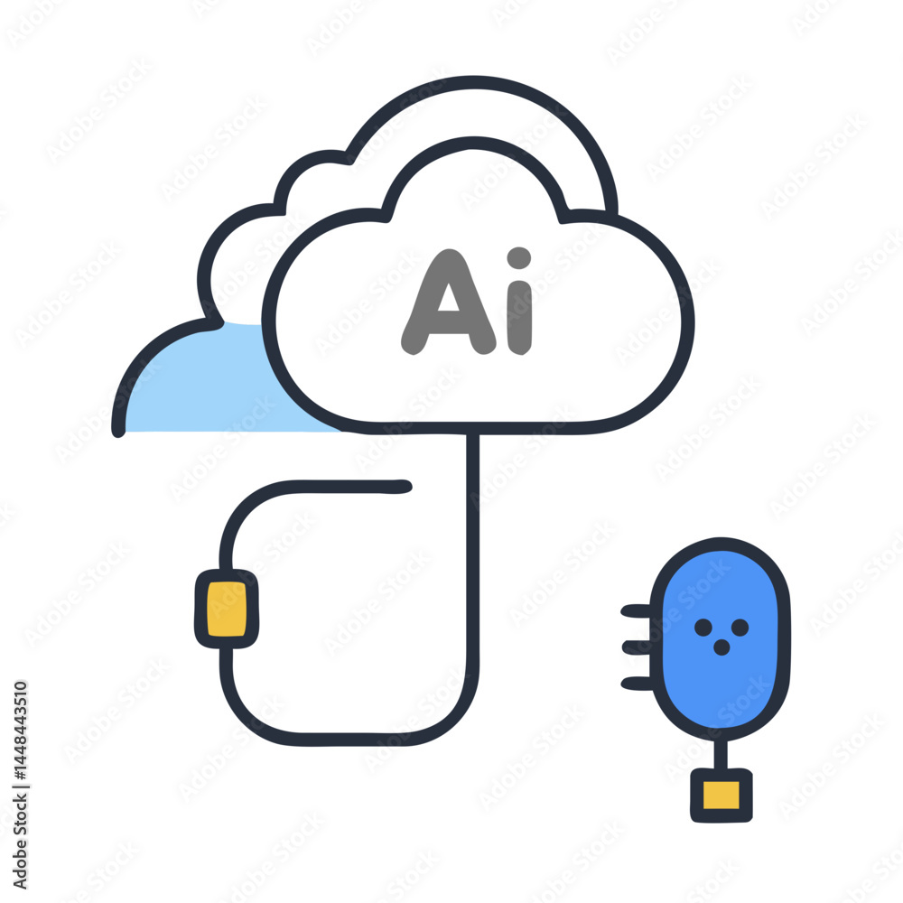Poster Cloud Connected to Cable Icon Representing AI Data Synchronization and Cloud Connectivity