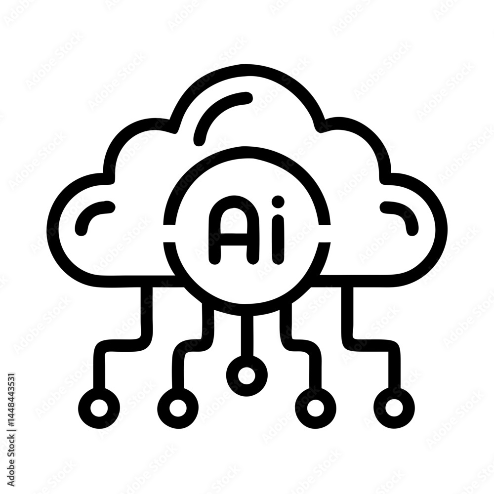 Aufkleber Cloud Network with AI Symbol Icon Representing Cloud Computing and Artificial Intelligence