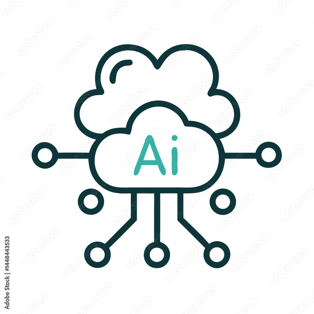 Poster Cloud Network with AI Symbol Icon Representing Cloud Computing and Artificial Intelligence