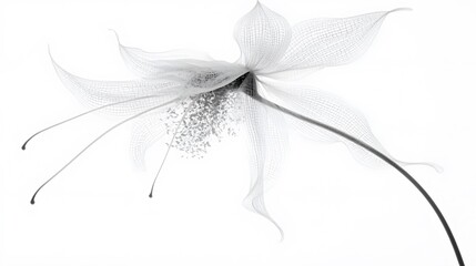 Obraz premium Elegant Monochrome Flower X-Ray Style, Delicate Petals and Stem, Botanical Art