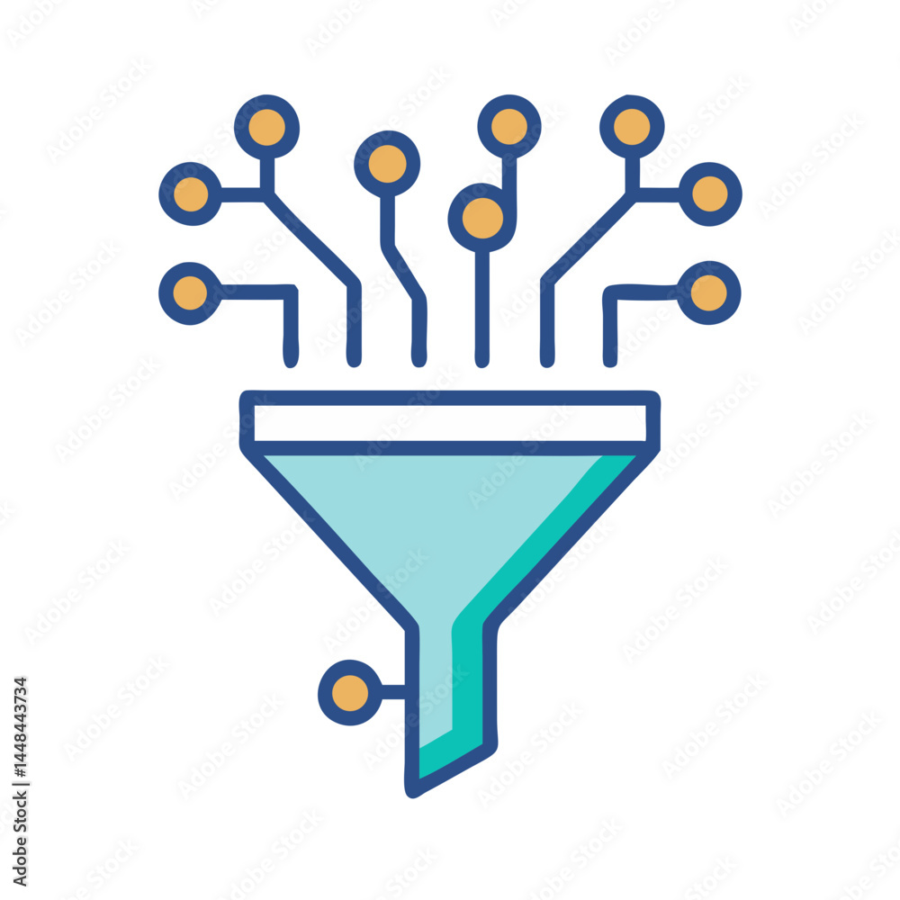 Poster Data Funnel Icon Representing AI Data Processing and Intelligent Information Flow