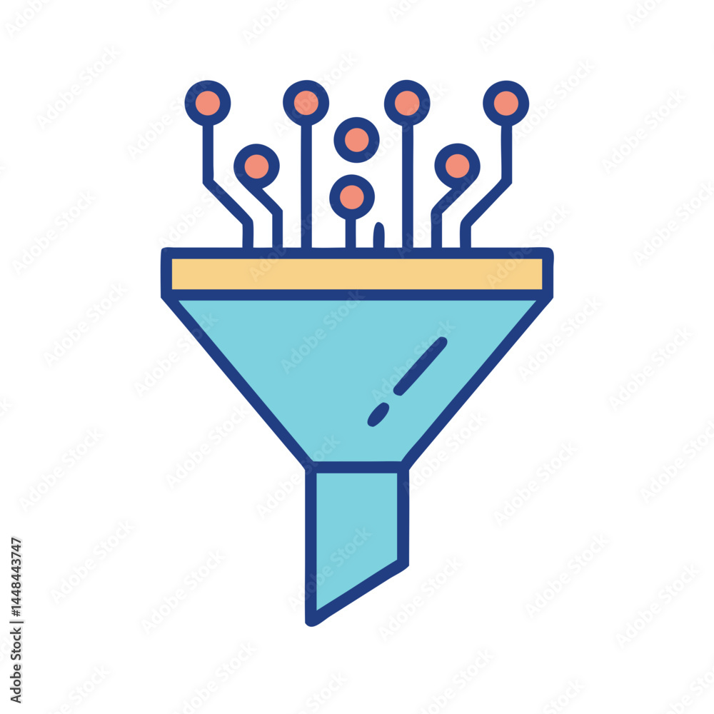 Poster Data Funnel Icon Representing AI Data Processing and Intelligent Information Flow
