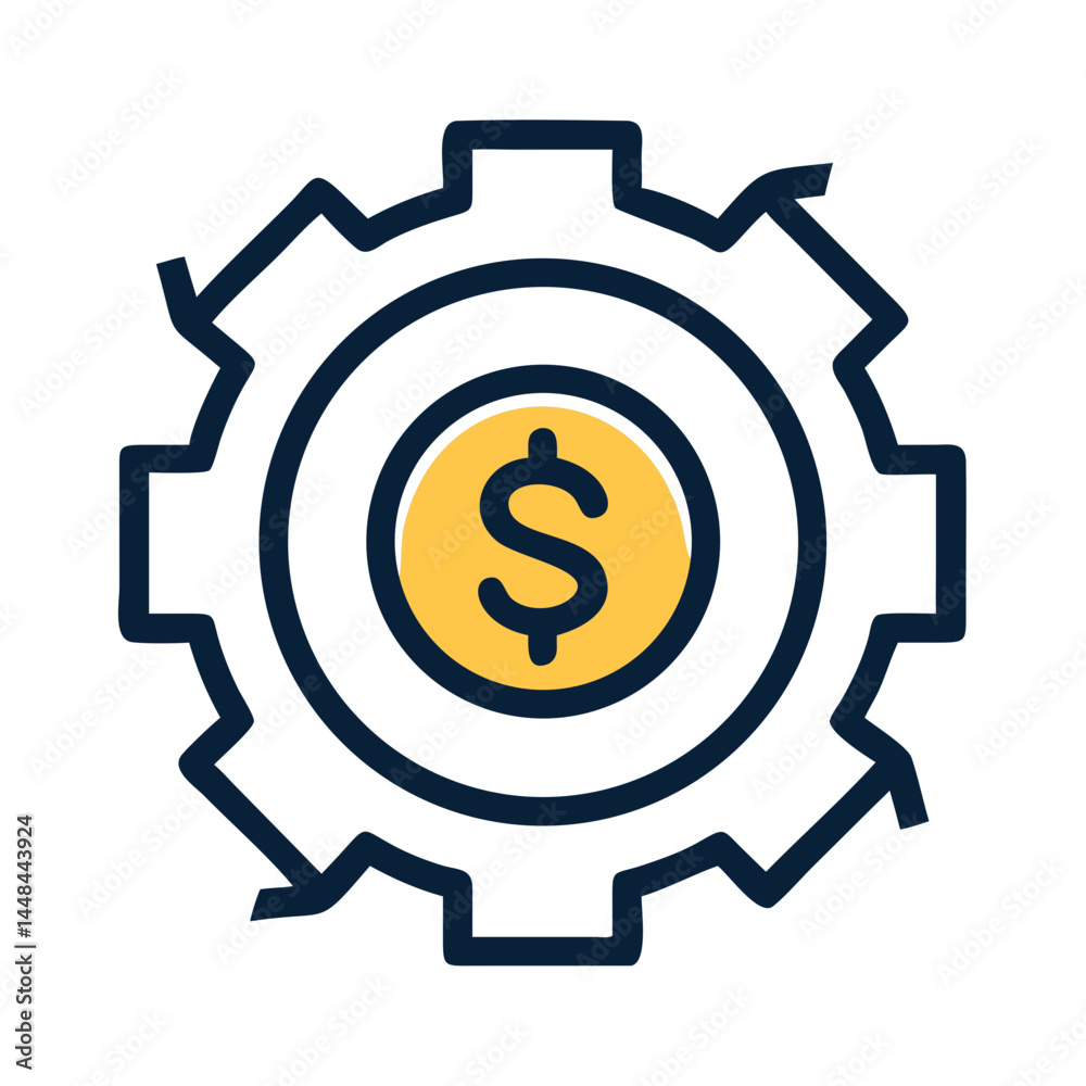 Aufkleber Dollar Symbol in Gear with Arrows Icon Representing Financial Efficiency and Economic Workflow