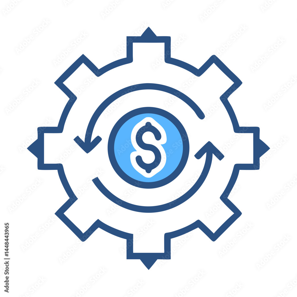 Aufkleber dollar symbol in gear with arrows icon representing financial efficiency and economic workflow