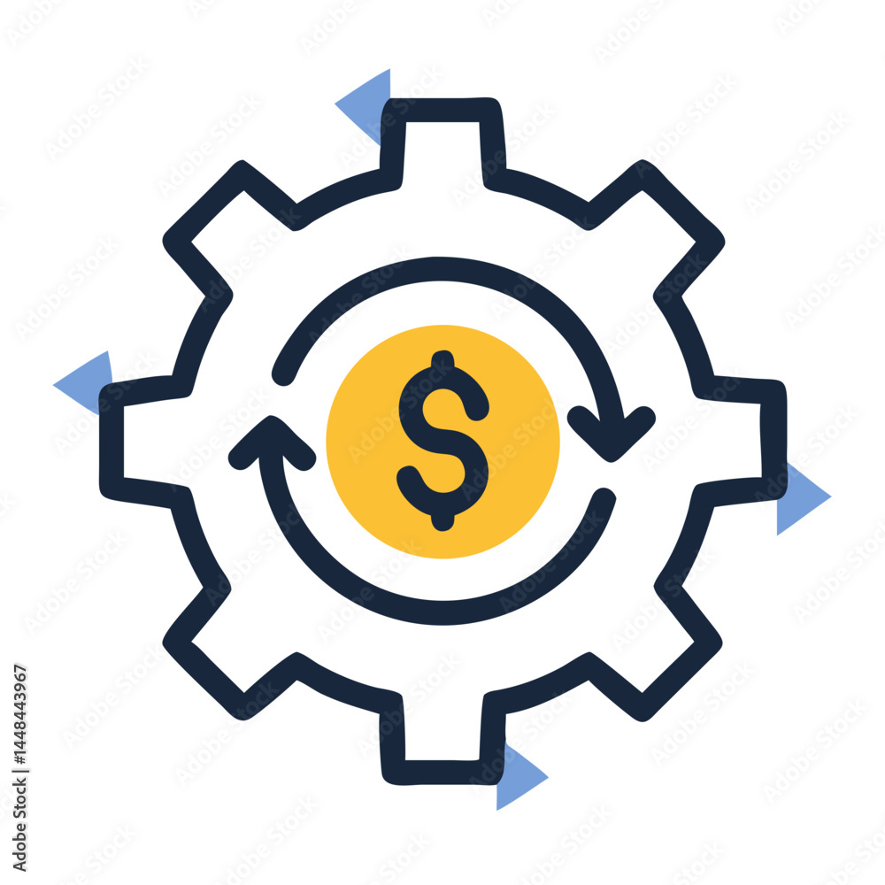 Aufkleber dollar symbol in gear with arrows icon representing financial efficiency and economic workflow