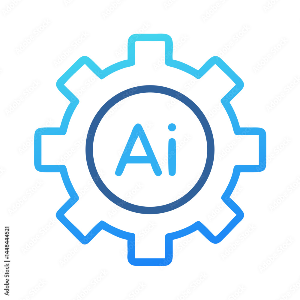 Poster Gear with AI Text Icon Symbolizing Intelligent Automation and Smart Systems