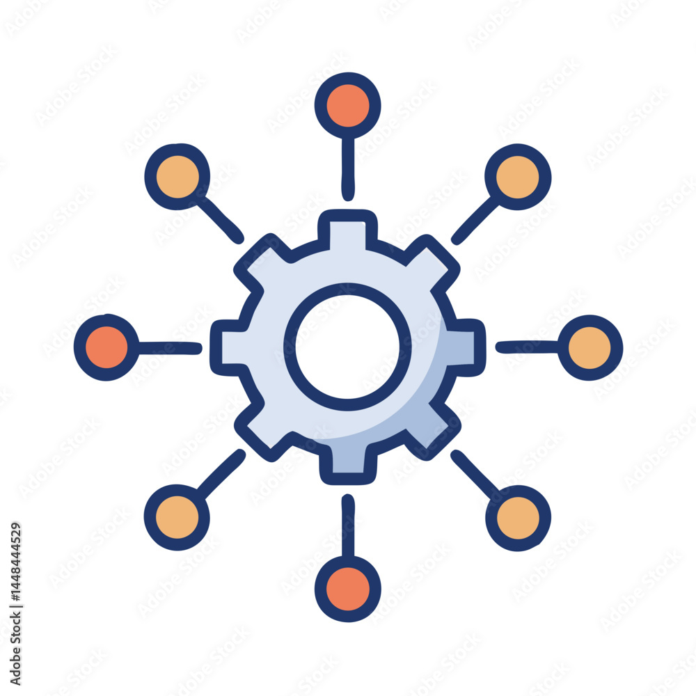 Poster Gear with Nodes Icon Representing Strategic Operations and Networked Systems