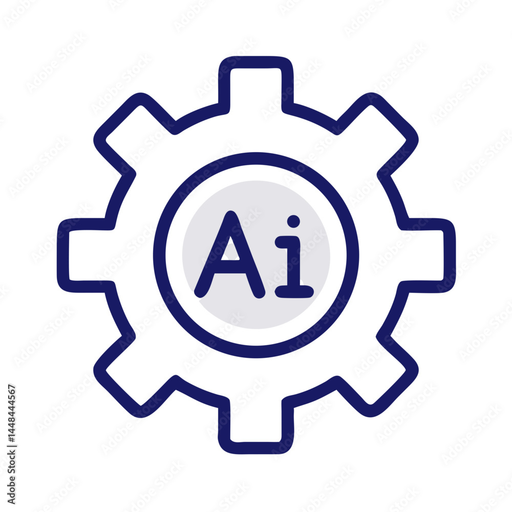 Poster Gear with Power Symbol Icon Representing AI Configuration and Intelligent System Setup