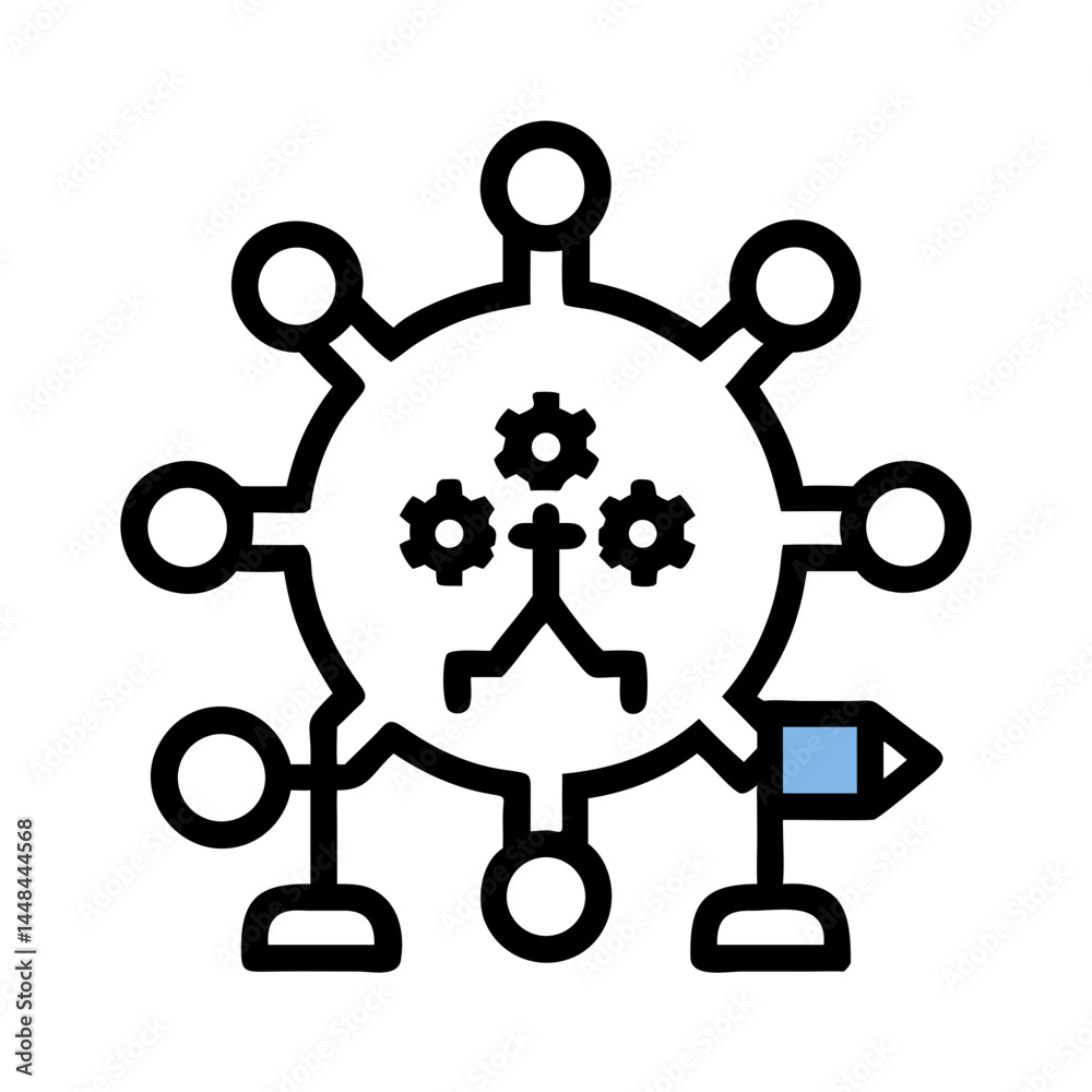 Fototapete gear with nodes icon representing strategic operations and networked systems