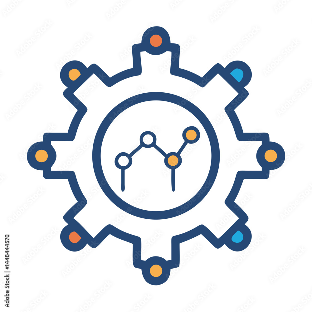 Fototapete gear with nodes icon representing strategic operations and networked systems
