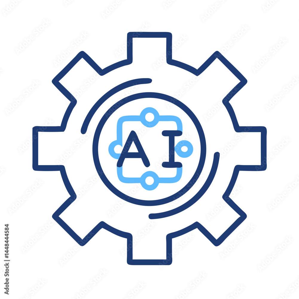 Poster Gear with Power Symbol Icon Representing AI Configuration and Intelligent System Setup