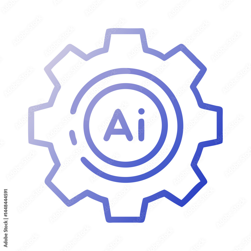 Poster Gear with Power Symbol Icon Representing AI Configuration and Intelligent System Setup