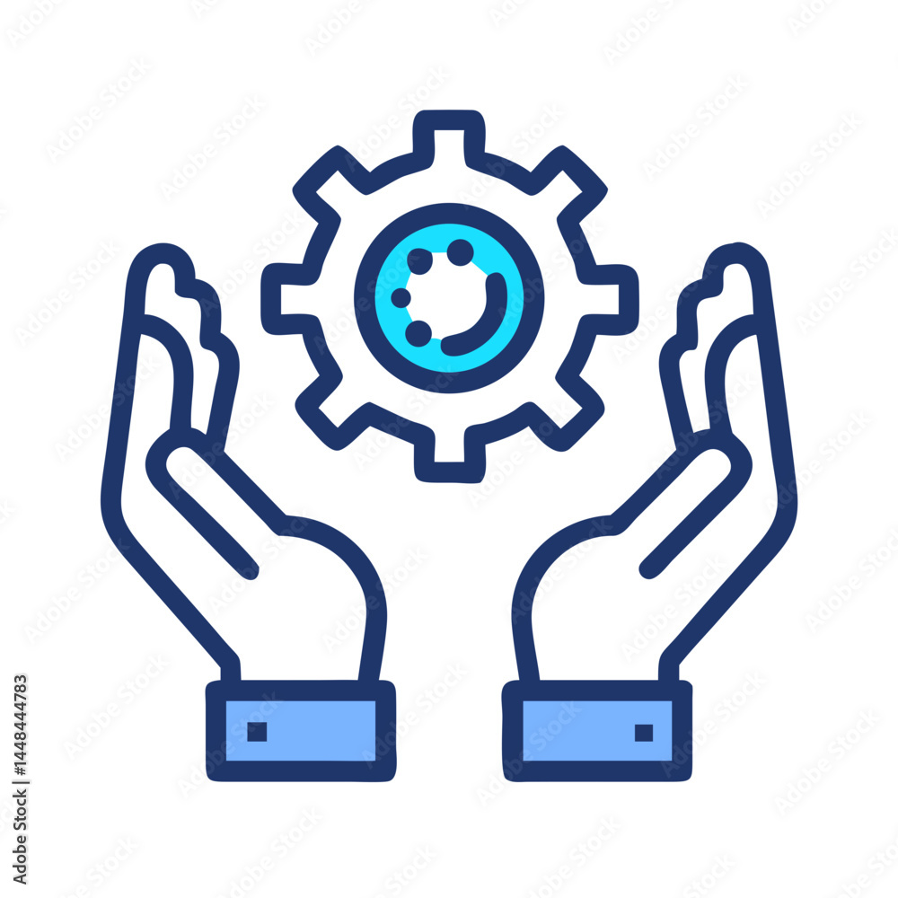 Aufkleber hands holding gear icon representing ai support system and intelligent technology infrastructure