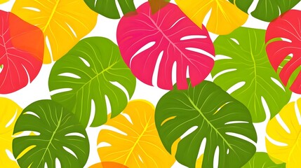 Naklejka premium Vibrant Tropical Monstera Leaves Seamless Pattern