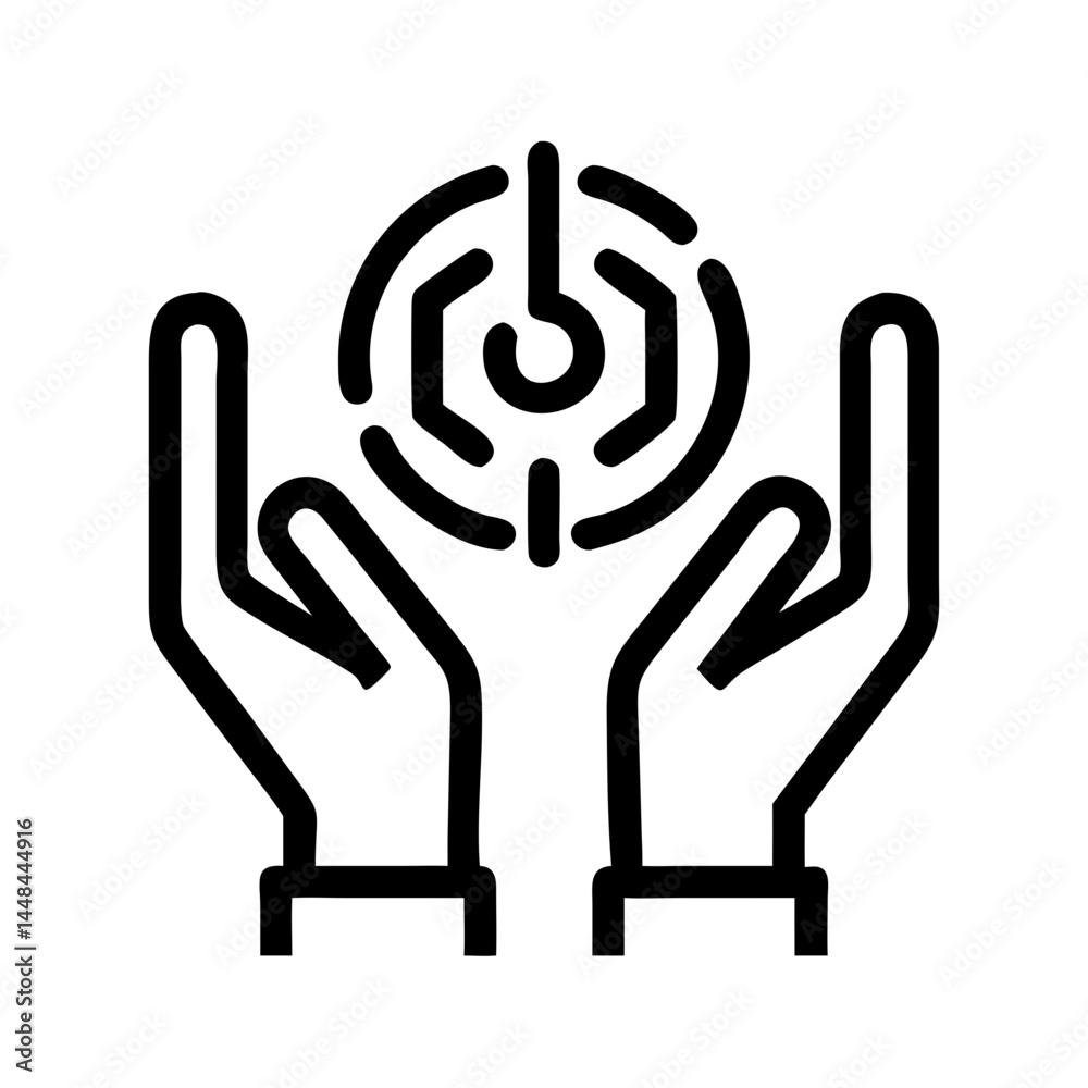 Aufkleber hands holding power symbol icon representing ai support and technological assistance