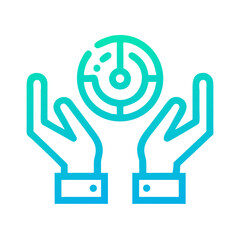 Obraz premium Hands Holding Power Symbol Icon Representing AI Support and Technological Assistance