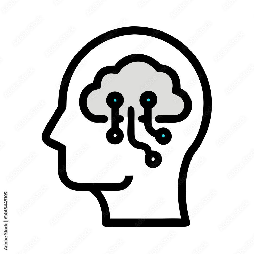 Poster human head with cloud symbol icon representing ai cloud computing and intelligent data storage