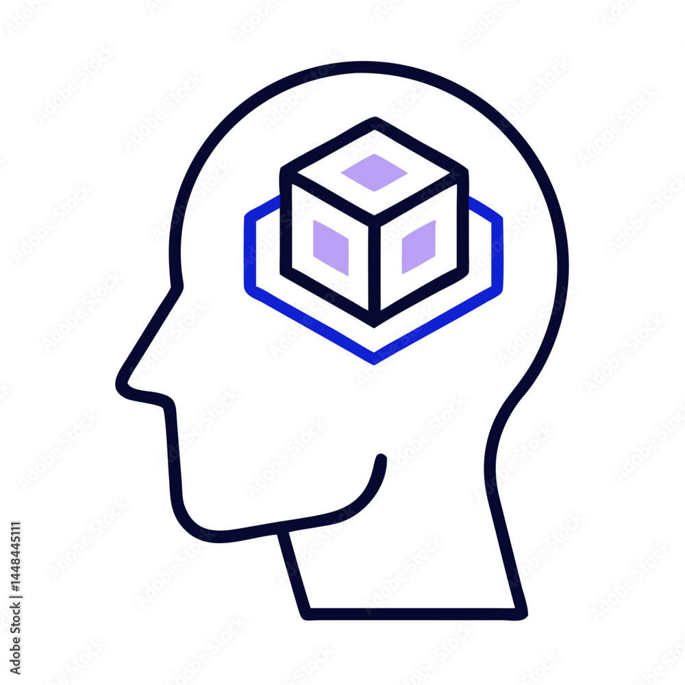 Poster Human Head with Cube Icon Representing AI 3D Modeling and Spatial Intelligence
