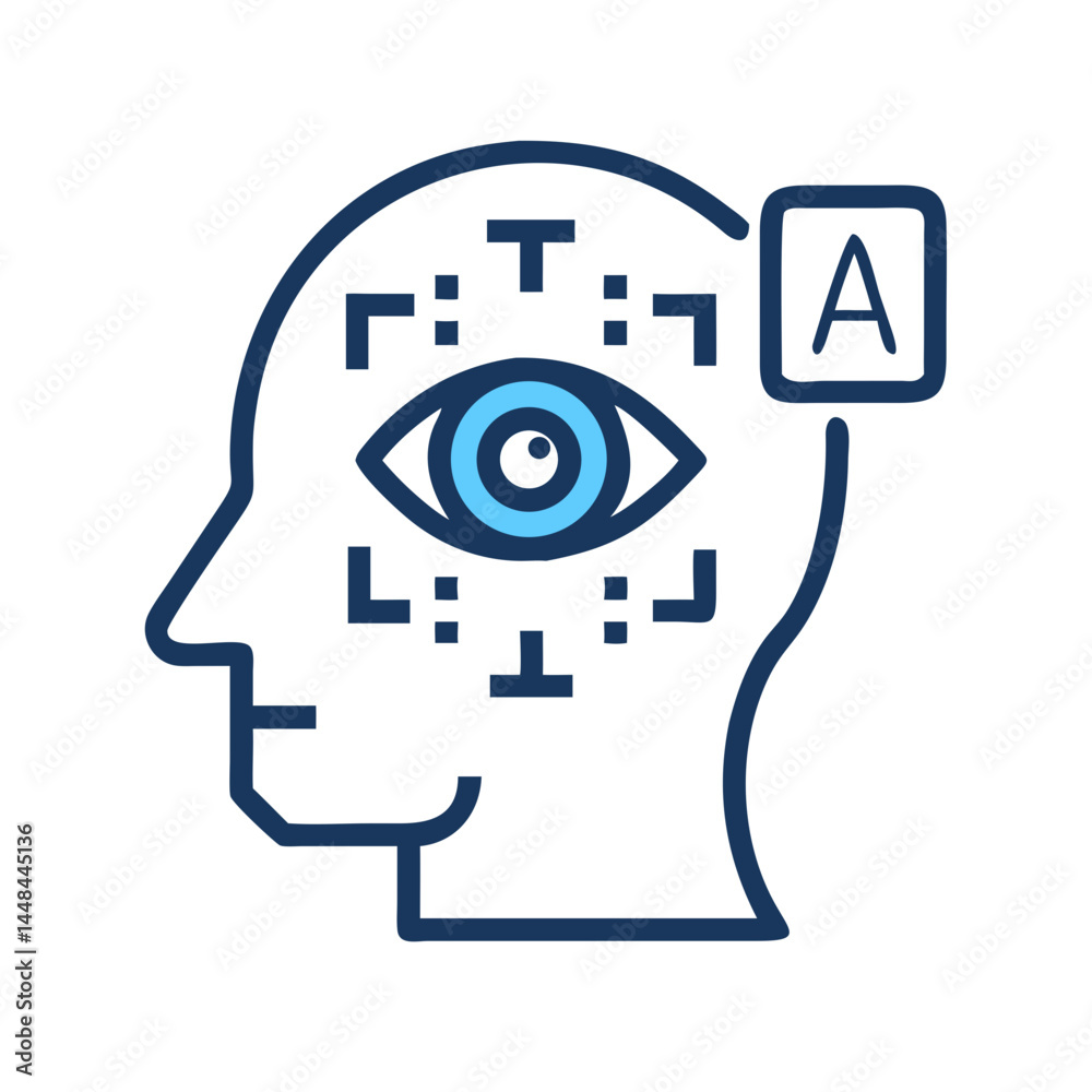 Aufkleber human head with eye symbol icon indicating ai recognition and visual intelligence