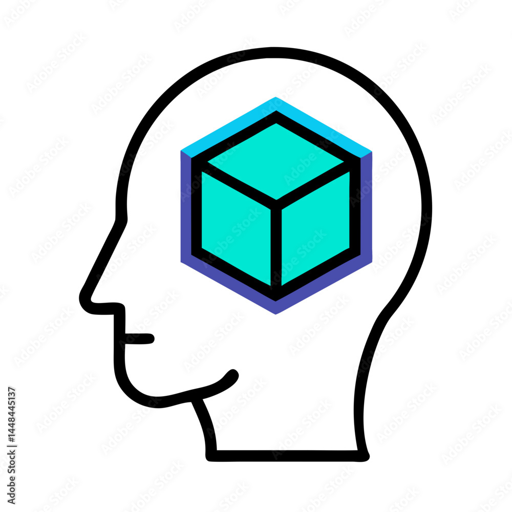 Aufkleber Human Head with Cube Icon Representing AI 3D Modeling and Spatial Intelligence