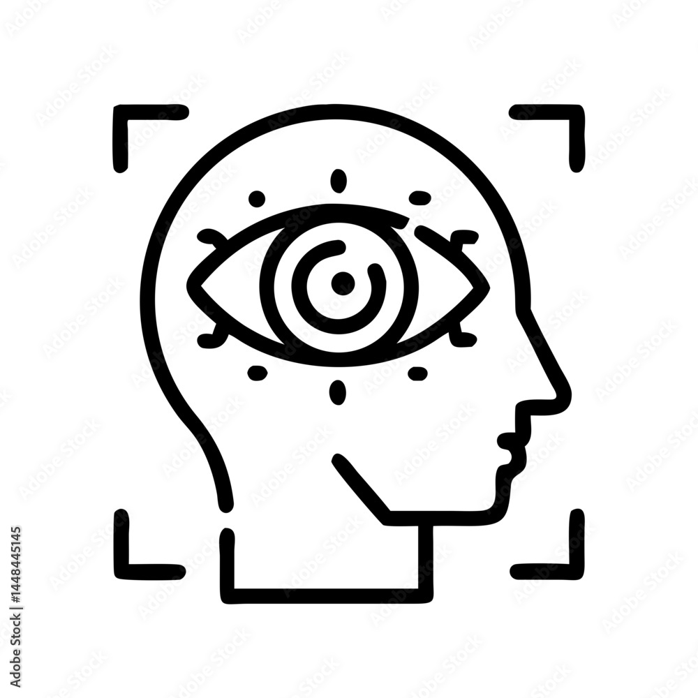 Poster Human Head with Eye Symbol Icon Indicating AI Recognition and Visual Intelligence