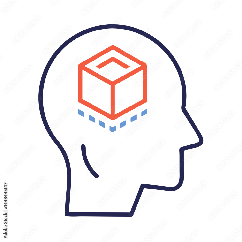 Poster Human Head with Cube Icon Representing AI 3D Modeling and Spatial Intelligence