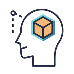 Human Head with Cube Icon Representing AI 3D Modeling and Spatial Intelligence
