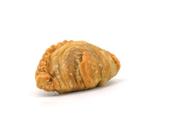 curry puff pastry isolated on white background. Snacks in Thailand. Bean Paste Pastries