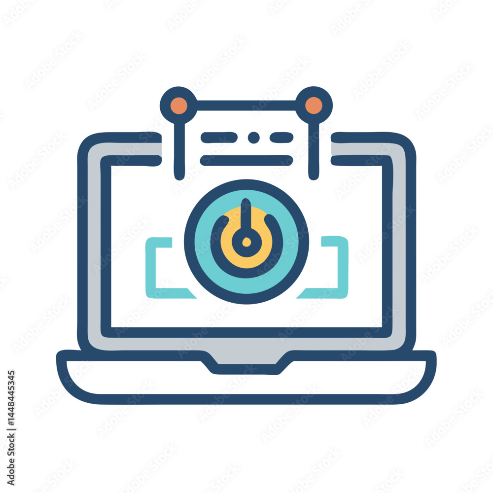 Poster Laptop Displaying Power Symbol Icon Representing AI Technology and Intelligent Computing