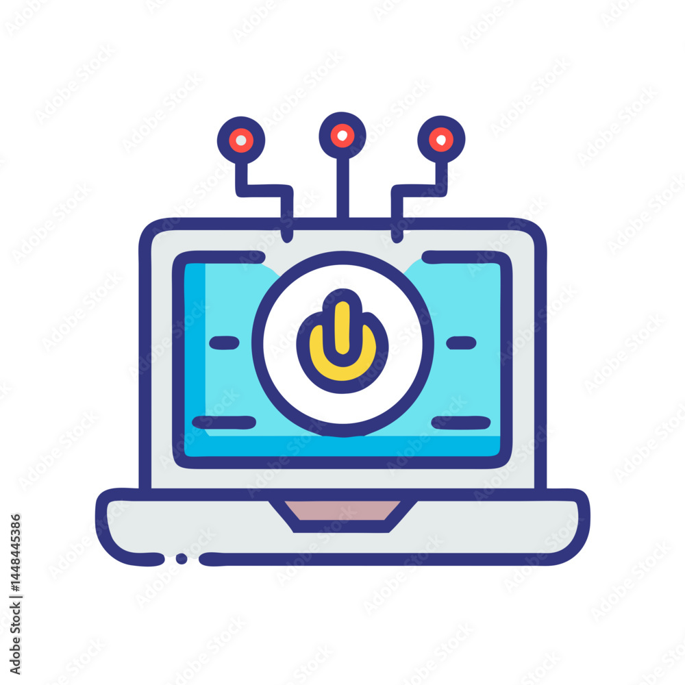 Aufkleber Laptop Displaying Power Symbol Icon Representing AI Technology and Intelligent Computing