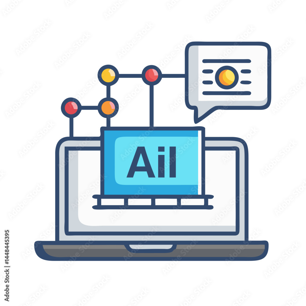 Aufkleber Laptop with AI Label Connected to Network Icon Representing Artificial Intelligence and Digital Connectivity