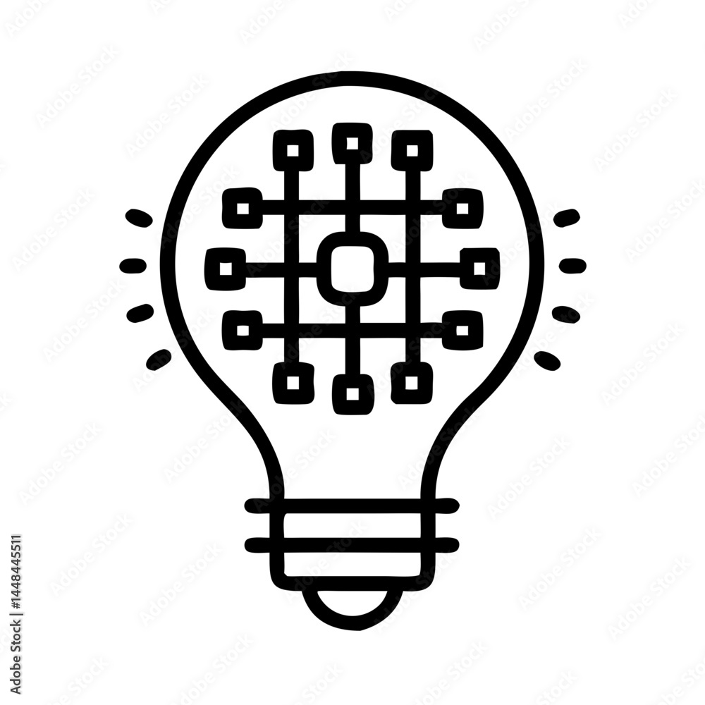 Aufkleber Light Bulb with Grid Lines Icon Representing AI Idea and Intelligent Innovation