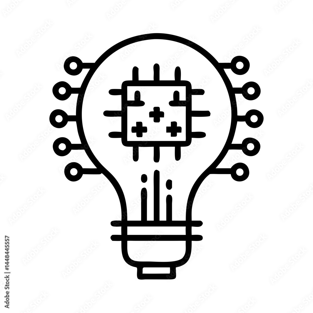 Poster Light Bulb with Grid Lines Icon Representing AI Idea and Intelligent Innovation