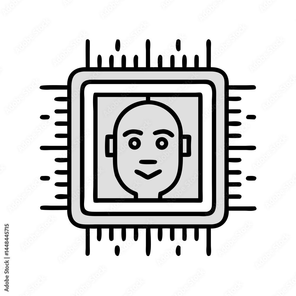 Leinwandbilder microchip with human face icon representing ai facial recognition and biometric processing