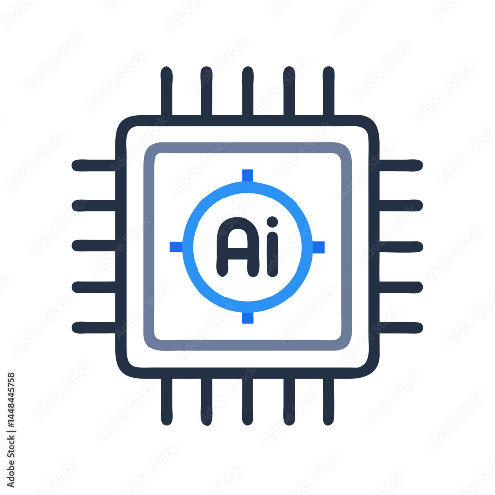 Aufkleber Microchip with Power Symbol Icon Representing AI Core and Intelligent Processing